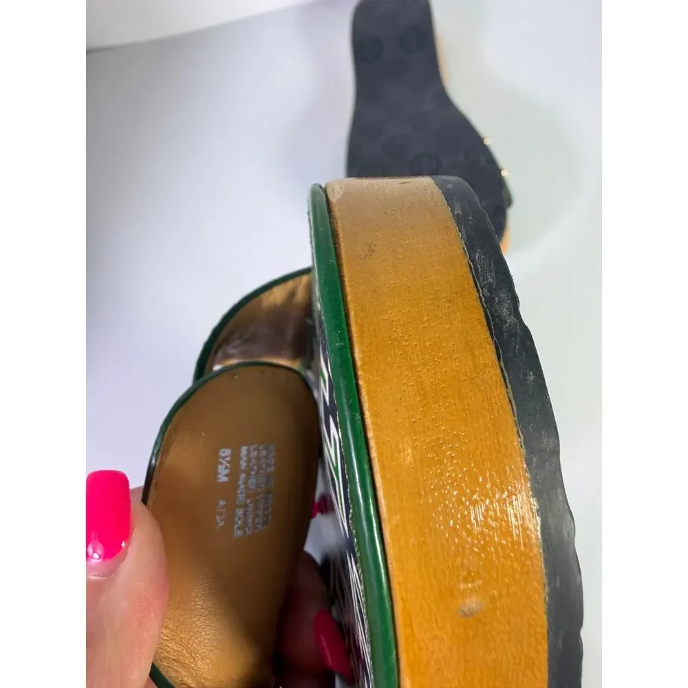 Tory Burch Green Patent Leather Slide Sandals Women's Size 8.5 Made in Brazil